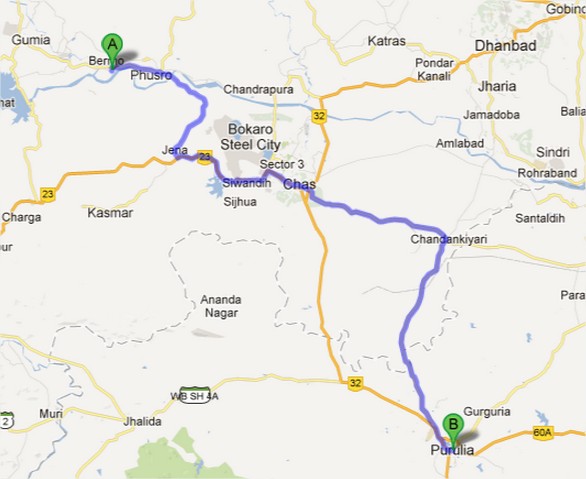 जारीडीह से पुरुलिया का रास्ता - 95 किलोमीटर 